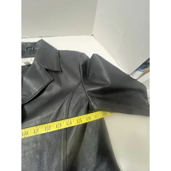 Worthington Women's 100% Genuine Leather Jacket Black Size M Blazer Mob Wife - Picture 15 of 16